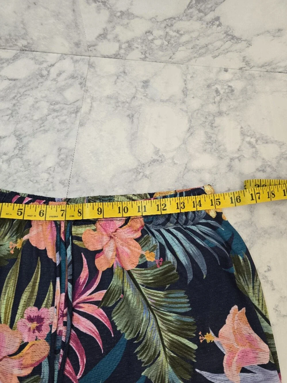 Lands' End Navy Tropical Floral Swim Cover Up Pants Side Slit Wide Leg Medium